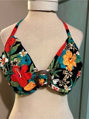 Coco Reef Bra Sized Swim Halter Bikini Top Underwire Tropical  Floral 36 38 D